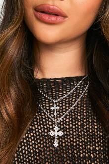 Kruis Dubbele Hangerketting, Silver - ONE SIZE