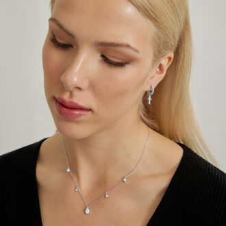 Kruis oorbellen, gerhodineerd, met briljant geslepen zirkonia Wit - One Size