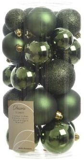 Ksd 2 stuks Kerstbal plastic glans-mat-glitter assorted Dennen groen KSD