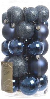 Ksd 2 stuks Kerstbal plastic glans-mat-glitter assorted nacht blauw KSD