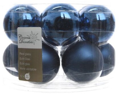 Ksd 3 stuks Kerstbal glas glans-mat diameter 5cm nacht blauw KSD