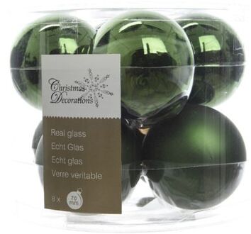 Ksd 3 stuks Kerstbal glas glans-mat diameter 7cm Dennen groen KSD