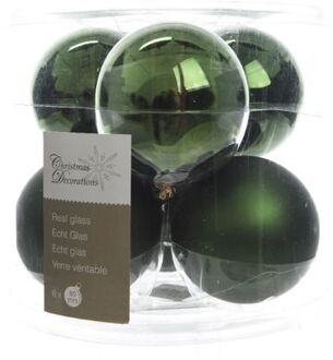 Ksd 3 stuks Kerstbal glas glans-mat diameter 8cm Dennen groen KSD