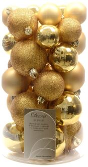 Ksd 3 stuks Kerstbal plastic glans-mat-glitter assorted licht goud KSD Geel