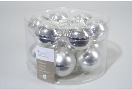 Ksd 4 stuks 12 kerstballen zilver glans-mat 50 mm Wit