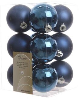 Ksd 5 stuks Kerstbal plastic glans-mat diameter 6cm nacht blauw KSD