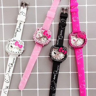 Kt Cat Children Cartoon Watch Girl Student Silicone Belt Head Cute Little Kit Wristwatch
