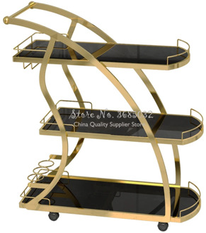 KTV Golden Three-tier Trolleys Tea Cart Wine Cart Cake Rack Hotel Restaurant Mobile Dining Car