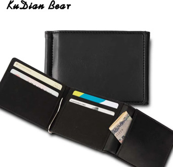 KUDIAN BEAR Metal Money Clip Wallet Men Card Case PU Leather Short Wallet With Cash Clamps Purse Carteira BID237 PM49