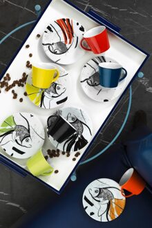 Kütahya Porcelain 12 Piece Toledo Fish Pattern Colorful Coffee Cup Set, Model Coffee Cup