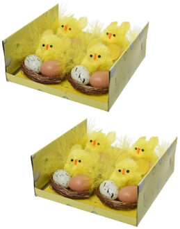 Kuikentjes - geel - mini - 8stuks - in nest met ei 5 cm - Paaskuiken