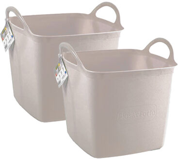 Kuip/emmer/wasmand - 2x - flexibel - beige - 27 liter - vierkant - kunststof