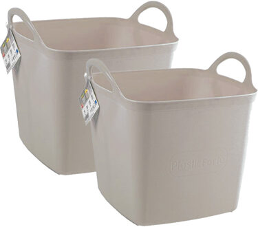 Kuip/emmer/wasmand - 2x - flexibel - beige - 43 liter - vierkant - kunststof