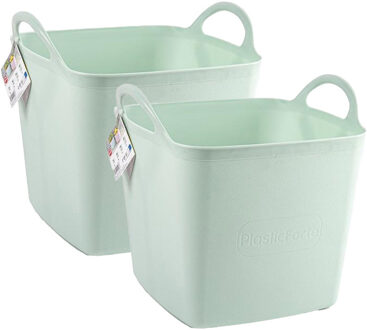 Kuip/emmer/wasmand - 2x - flexibel - lichtgroen - 27 liter - vierkant - kunststof
