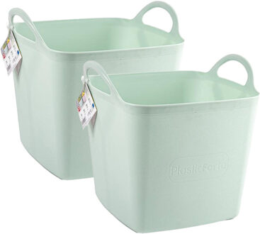 Kuip/emmer/wasmand - 2x - flexibel - lichtgroen - 43 liter - vierkant - kunststof