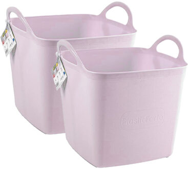 Kuip/emmer/wasmand - 2x - flexibel - roze - 27 liter - vierkant - kunststof
