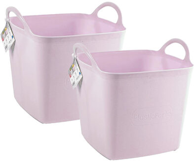Kuip/emmer/wasmand - 2x - flexibel - roze - 43 liter - vierkant - kunststof