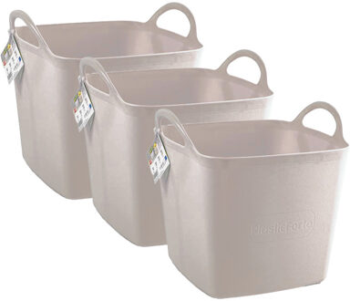 Kuip/emmer/wasmand - 3x - flexibel - beige - 27 liter - vierkant - kunststof