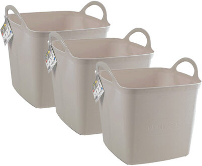 Kuip/emmer/wasmand - 3x - flexibel - beige - 43 liter - vierkant - kunststof