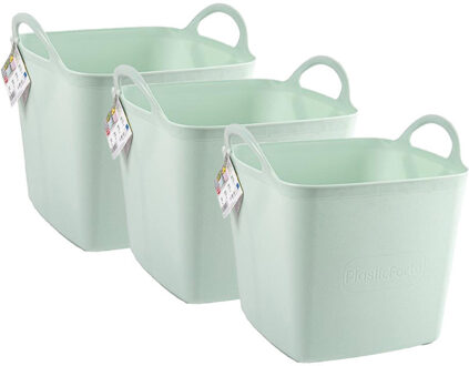 Kuip/emmer/wasmand - 3x - flexibel - lichtgroen - 27 liter - vierkant - kunststof