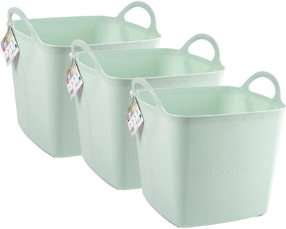 Kuip/emmer/wasmand - 3x - flexibel - lichtgroen - 43 liter - vierkant - kunststof