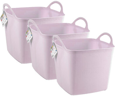 Kuip/emmer/wasmand - 3x - flexibel - roze - 27 liter - vierkant - kunststof