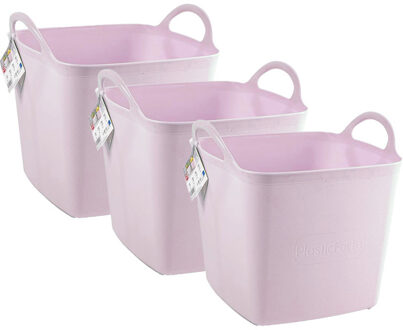 Kuip/emmer/wasmand - 3x - flexibel - roze - 43 liter - vierkant - kunststof