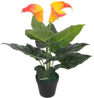 Kunst calla lelie plant met pot 45 cm rood en geel Groen