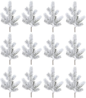 Kunst dennentak - 12x - groen - 36 cm - met sneeuw - kersttakken - kerststukje takken