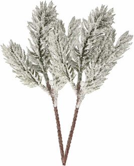 Kunst dennentak - 2x - groen - 20 cm - met sneeuw - kersttakken - kerststukje takken