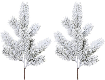 Kunst dennentak - 2x - groen - 36 cm - met sneeuw - kersttakken - kerststukje takken