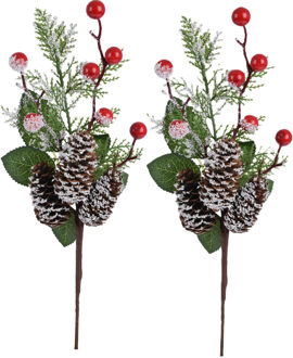 Kunst dennentak - 2x - met dennenappels - 36 cm - kersttakken - kerststukje tak