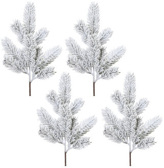 Kunst dennentak - 4x - groen - 36 cm - met sneeuw - kersttakken - kerststukje takken