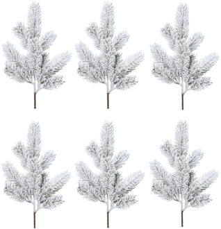 Kunst dennentak - 6x - groen - 36 cm - met sneeuw - kersttakken - kerststukje takken