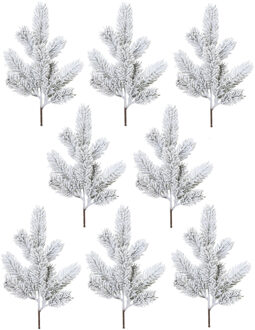 Kunst dennentak - 8x - groen - 36 cm - met sneeuw - kersttakken - kerststukje takken