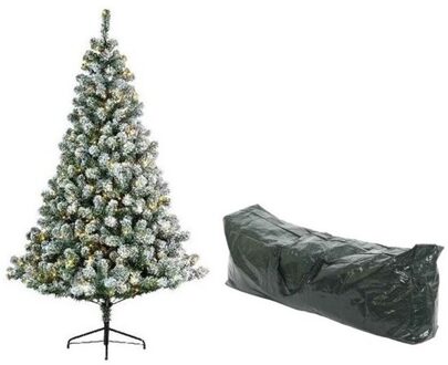 Kunst Kerstboom 180 Cm Met Sneeuw/verlichting En Opbergzak - Kunstkerstboom Groen