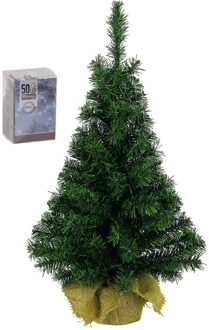 Kunst kerstboom - H75 cm - met kerstverlichting - helder wit - kunstboom