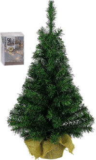 Kunst kerstboom - H75 cm - met kerstverlichting - warm wit - kunstboom - Kunstkerstboom Groen