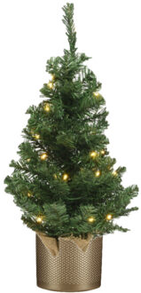 Kunst kerstboom - H75 cm - met verlichting - gouden pot - kunstboom