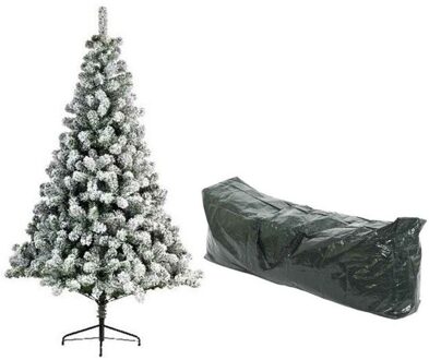 Kunst kerstboom Imperial pine 210 cm met sneeuw en opbergzak Groen