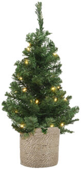 Kunst kerstboom/kunstboom 75 cm met verlichting inclusief naturel jute pot