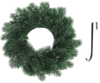 Kunst kerstkrans blauwgroen 35 cm met ijzeren hanger