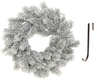 Kunst kerstkrans groen/sneeuw 35 cm met ijzeren hanger