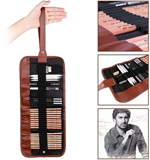 Kunst Levert Kunstenaar Schetsen Kit Canvas Roll up Etui voor Beginners Kind Professionele Potlood Set Tekening Kit Hout Zakken