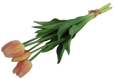 Kunst tulpen boeket - 5x - oranje - real touch - 41 cm