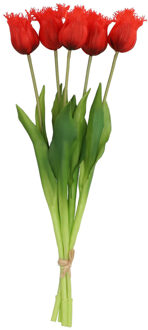 Kunst tulpen boeket - 5x stuks - rood - real touch - 46 cm