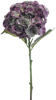 Kunstbloem hortensia tak - 50 cm - groen/paars - kunst zijdebloemen - decoratie - hydrangea