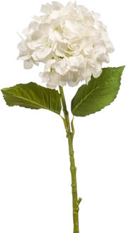 Kunstbloem hortensia tak - 52 cm - wit - Real Touch - hydrangea - kunst zijdebloemen