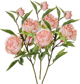 Kunstbloem pioenroos Spring Dream - 3x - licht roze - 73 cm - kunststof steel - decoratie