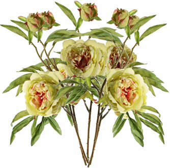 Kunstbloem pioenroos Spring Dream - 5x - groen/roze - 73 cm - kunststof steel - decoratie